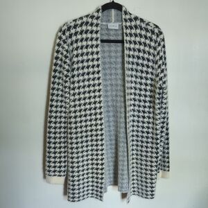 Cyrus Soft Fuzzy Open-Front Cardigan Black & White Houndstooth Women's Size L